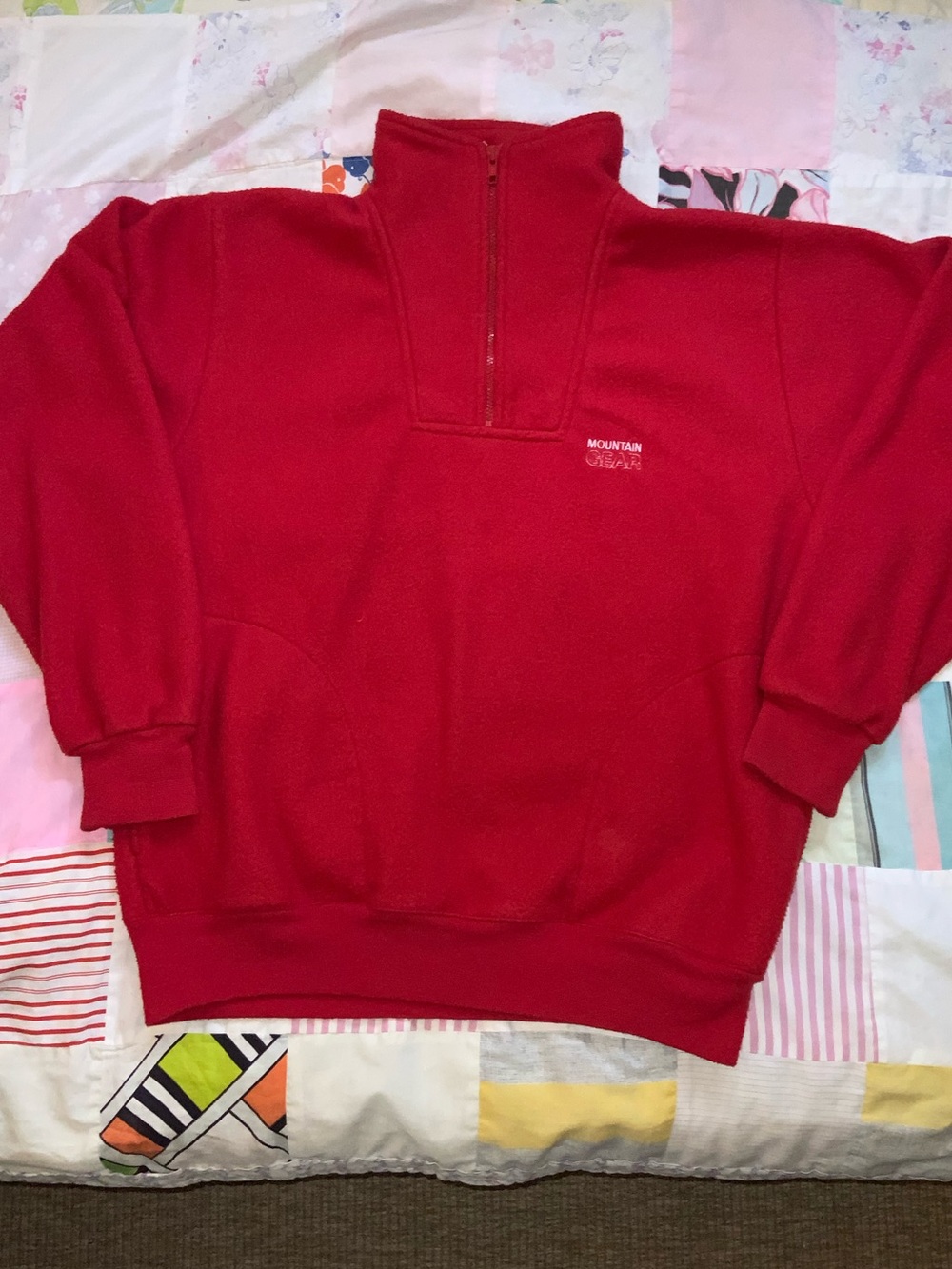 mountain gear red heavyweight fleece vintage 90s pockets quarter zip L
